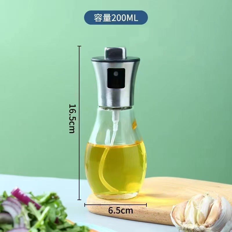 Manual press of the glass atomizing oil spray bottle to evenly atomize the seasoning bottle, dust-proof and oil-controlled glass oil bottle, large-diameter bottle