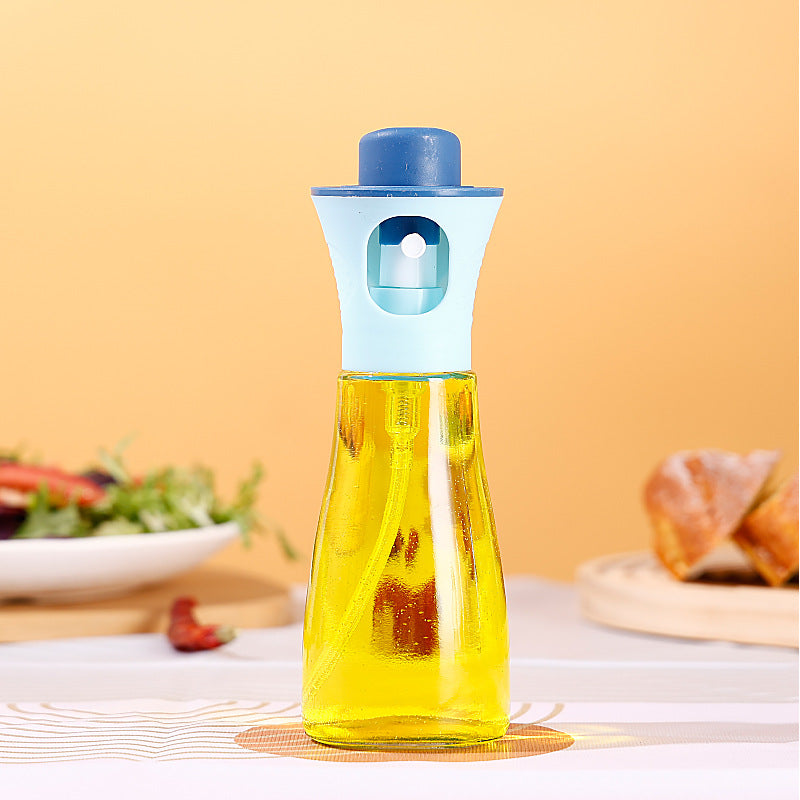 Manual press of the glass atomizing oil spray bottle to evenly atomize the seasoning bottle, dust-proof and oil-controlled glass oil bottle, large-diameter bottle