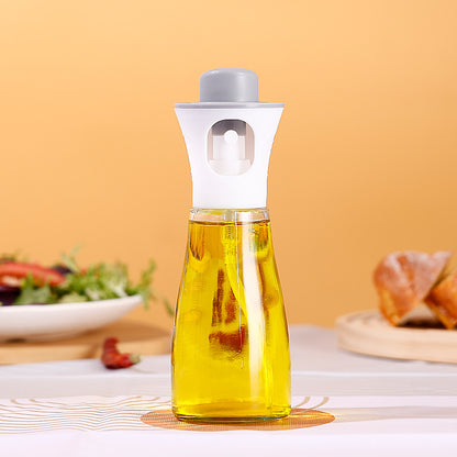 Manual press of the glass atomizing oil spray bottle to evenly atomize the seasoning bottle, dust-proof and oil-controlled glass oil bottle, large-diameter bottle