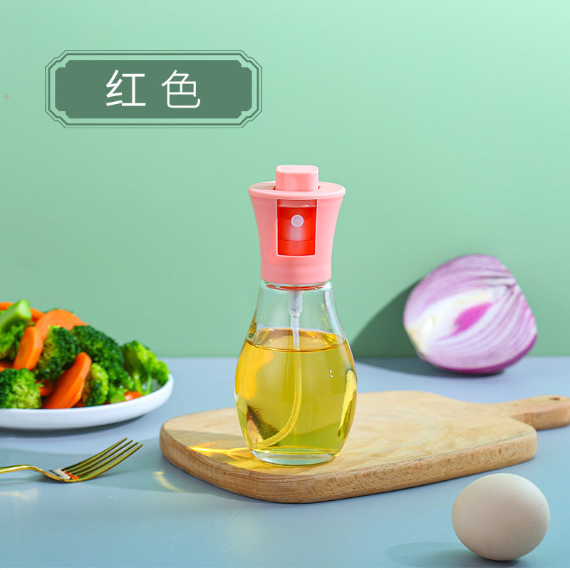 Manual press of the glass atomizing oil spray bottle to evenly atomize the seasoning bottle, dust-proof and oil-controlled glass oil bottle, large-diameter bottle