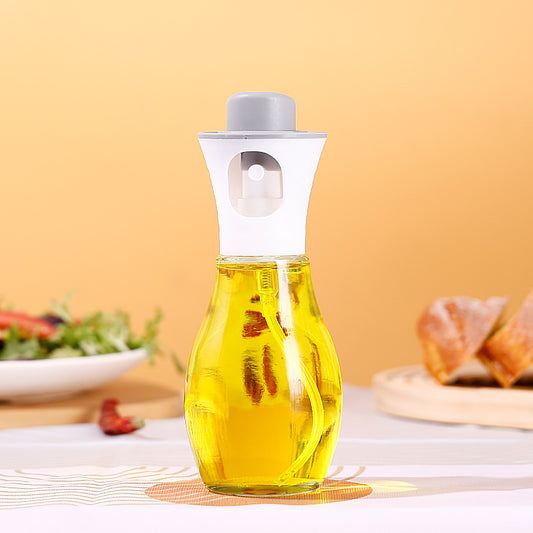 Manual press of the glass atomizing oil spray bottle to evenly atomize the seasoning bottle, dust-proof and oil-controlled glass oil bottle, large-diameter bottle