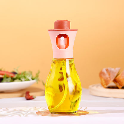 Manual press of the glass atomizing oil spray bottle to evenly atomize the seasoning bottle, dust-proof and oil-controlled glass oil bottle, large-diameter bottle