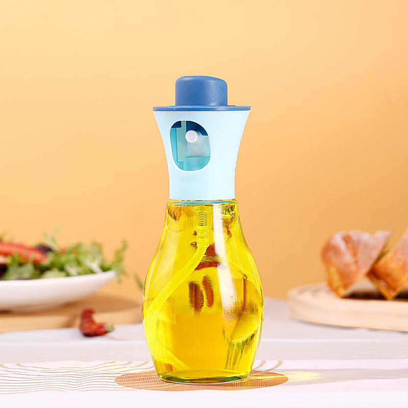Manual press of the glass atomizing oil spray bottle to evenly atomize the seasoning bottle, dust-proof and oil-controlled glass oil bottle, large-diameter bottle